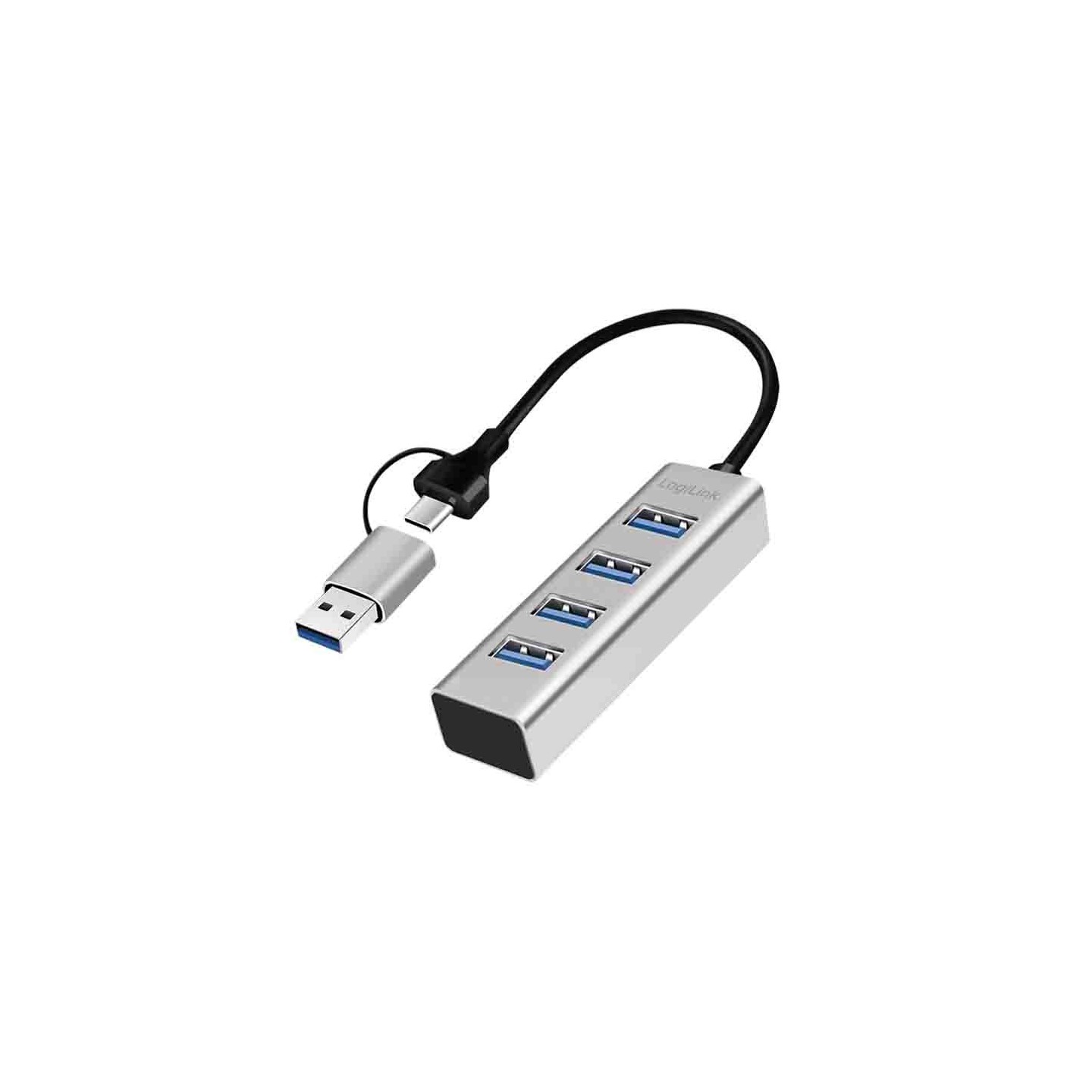 UA0455 HUB 3.0 4xUSB-A, 5 GBITS 2-in-1 CONNECTION CABLE SILVER, LOGILINK — Buy in Cyprus with Fast Delivery