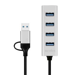 UA0455 HUB 3.0 4xUSB-A, 5 GBITS 2-in-1 CONNECTION CABLE SILVER, LOGILINK — Buy in Cyprus with Fast Delivery