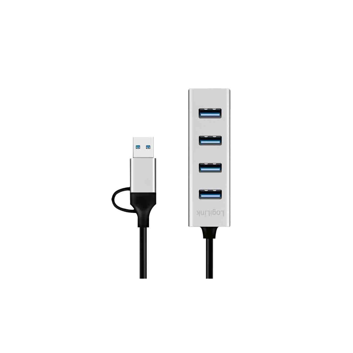 UA0455 HUB 3.0 4xUSB-A, 5 GBITS 2-in-1 CONNECTION CABLE SILVER, LOGILINK — Buy in Cyprus with Fast Delivery