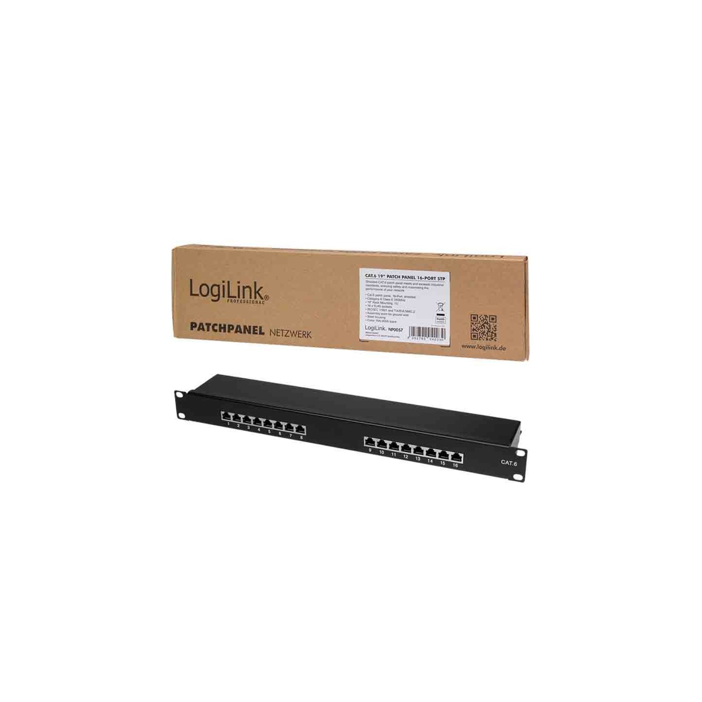 Buy NP0057 CAT.6 PATCH PANEL 16 PORTS SHIELDED, 19 INCH RACK MOUNT, BLACK, LOGILINK in Cyprus, Nicosia, Limassol, Larnaka, Pafos