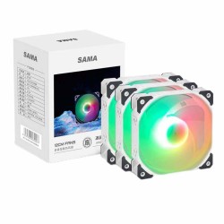 Sama KT125W White 120mm ARGB Fan Kit (3 Fans) with Fan Hub - 600-1500 RPM 4-pin PWM 3-pin ARGB (Boxed)