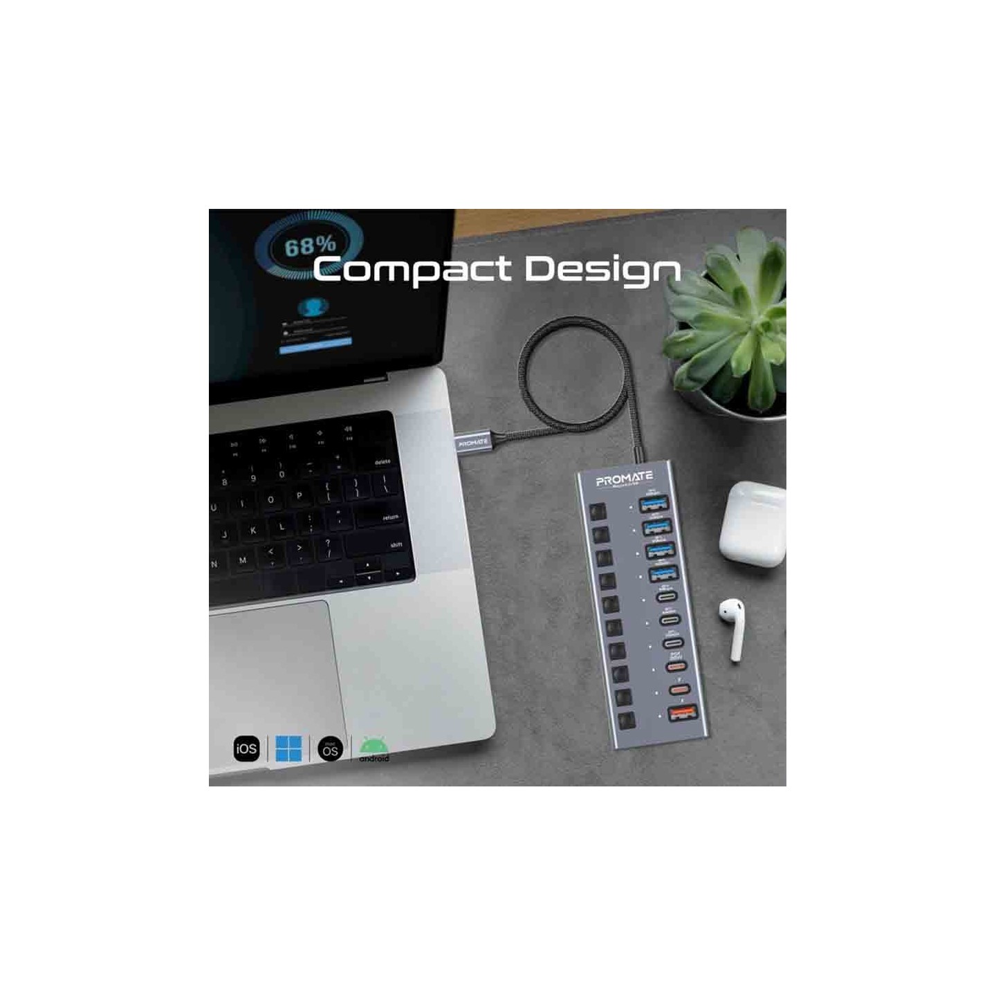 Buy GEGAHUB-5.UK USB 10-IN-1 HUB DATA & CHARGE, 5GBPS HIGH SPEED PROMATE in Cyprus, Nicosia, Limassol, Larnaka, Pafos