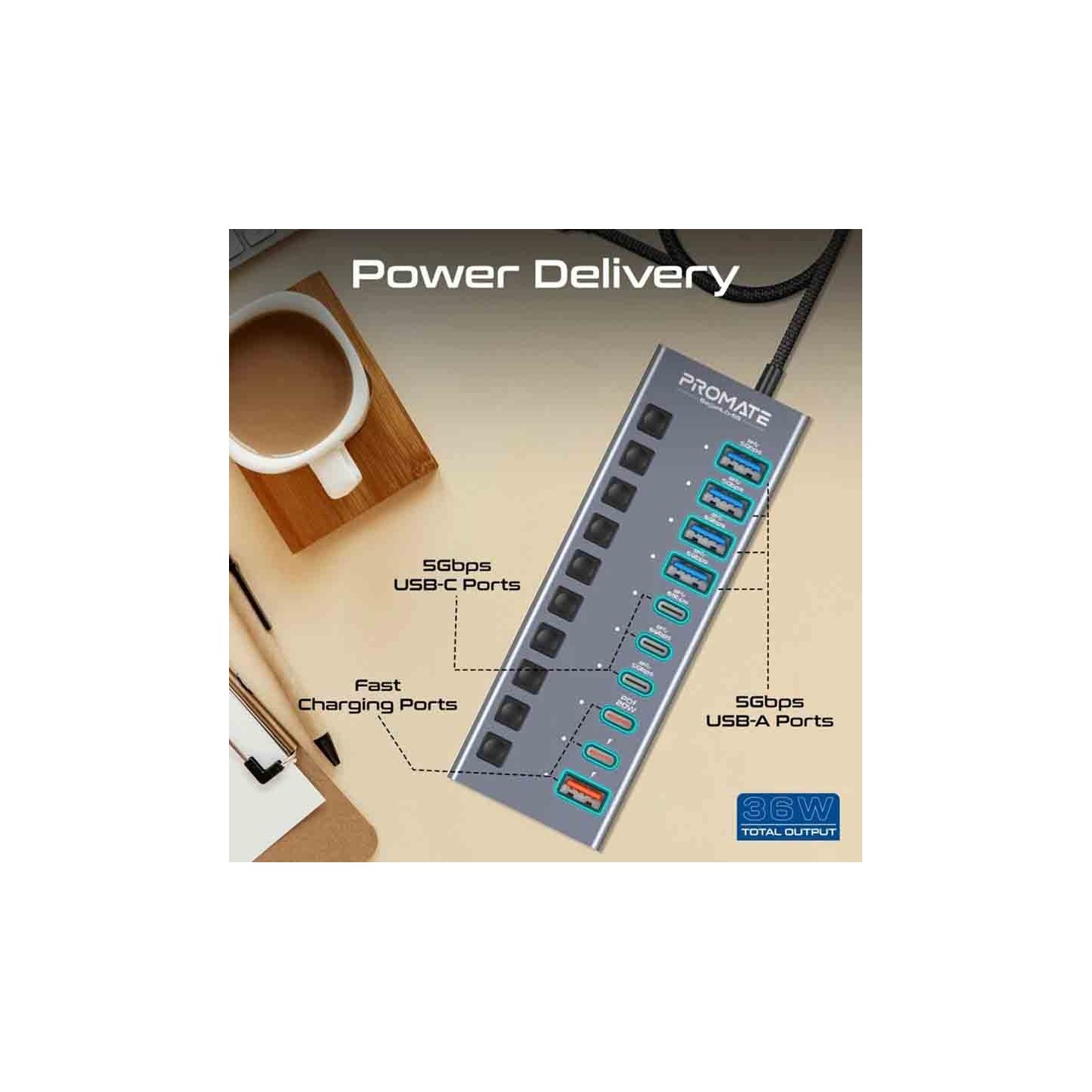 Buy GEGAHUB-5.UK USB 10-IN-1 HUB DATA & CHARGE, 5GBPS HIGH SPEED PROMATE in Cyprus, Nicosia, Limassol, Larnaka, Pafos