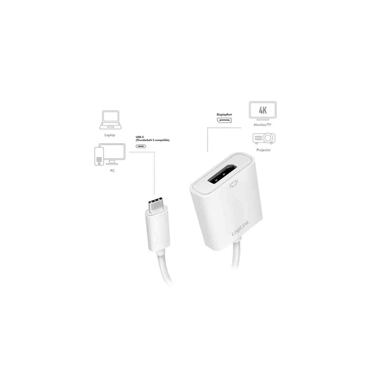 UA0246A - USB TYPE-C ADAPTER, C M TO DP F, 4K 60 HZ, WHITE, 0.15 M LOGILINK — Buy in Cyprus with Fast Delivery
