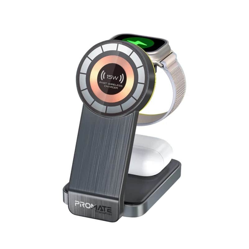 TRANSFOLD.BLACK 3-in-1 TRANSPARENT FOLDABLE MAGSAFE COMPATIBLE WIRELESS CHARGING STATION — Buy in Cyprus with Fast Delivery