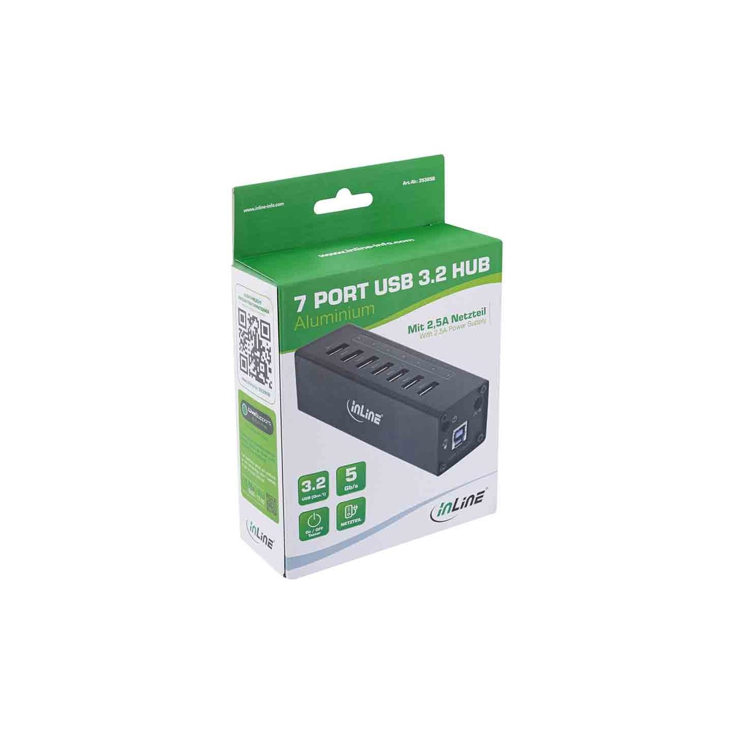 35395B HUB USB3.0 7-PORT ALUMINIUM CASE W 2.5A PSU BLACK INLINE — Buy in Cyprus with Fast Delivery