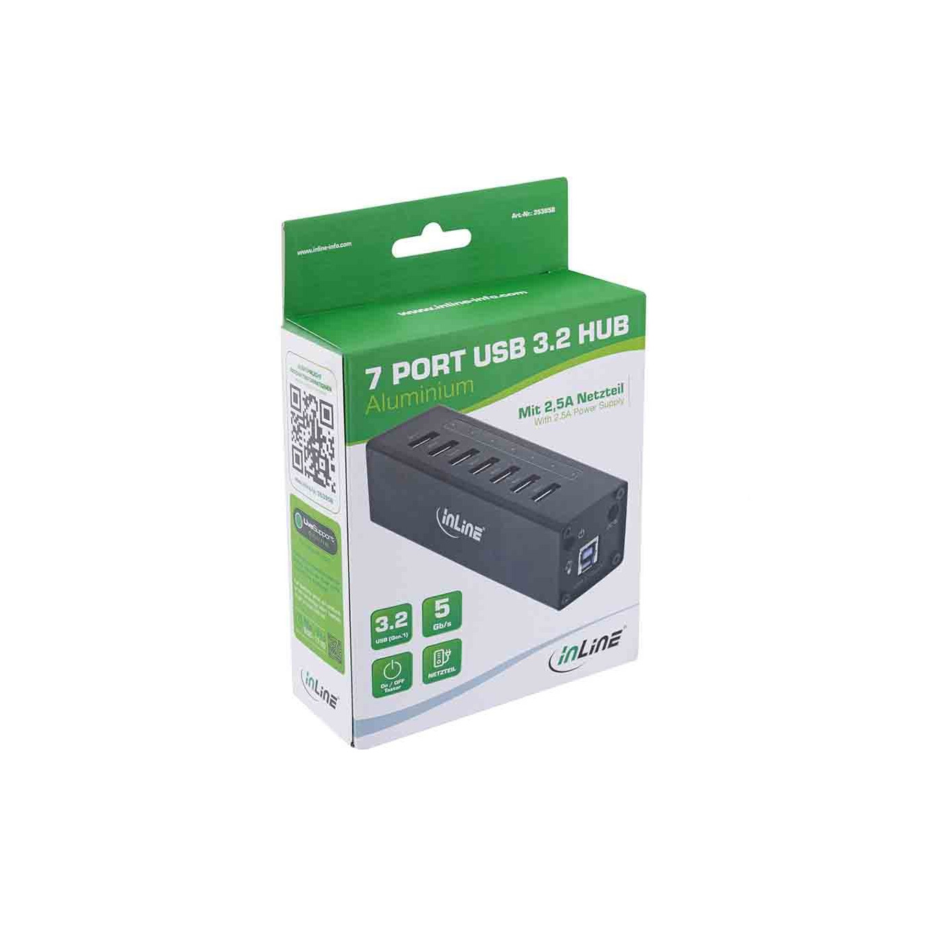 Inline 35395B USB 3.2 7-Port Aluminum Hub – 5Gbps, 2.5A PSU | Armenius Store