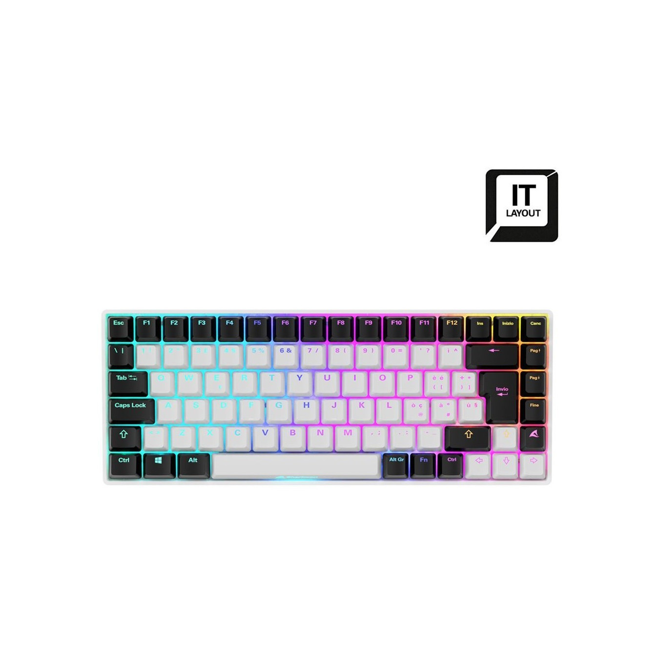 Sharkoon SKILLER SGK50 S3 - 75% Mechanical Keyboard, White, Gateron Yellow, RGB, USB-C, 85 Keys