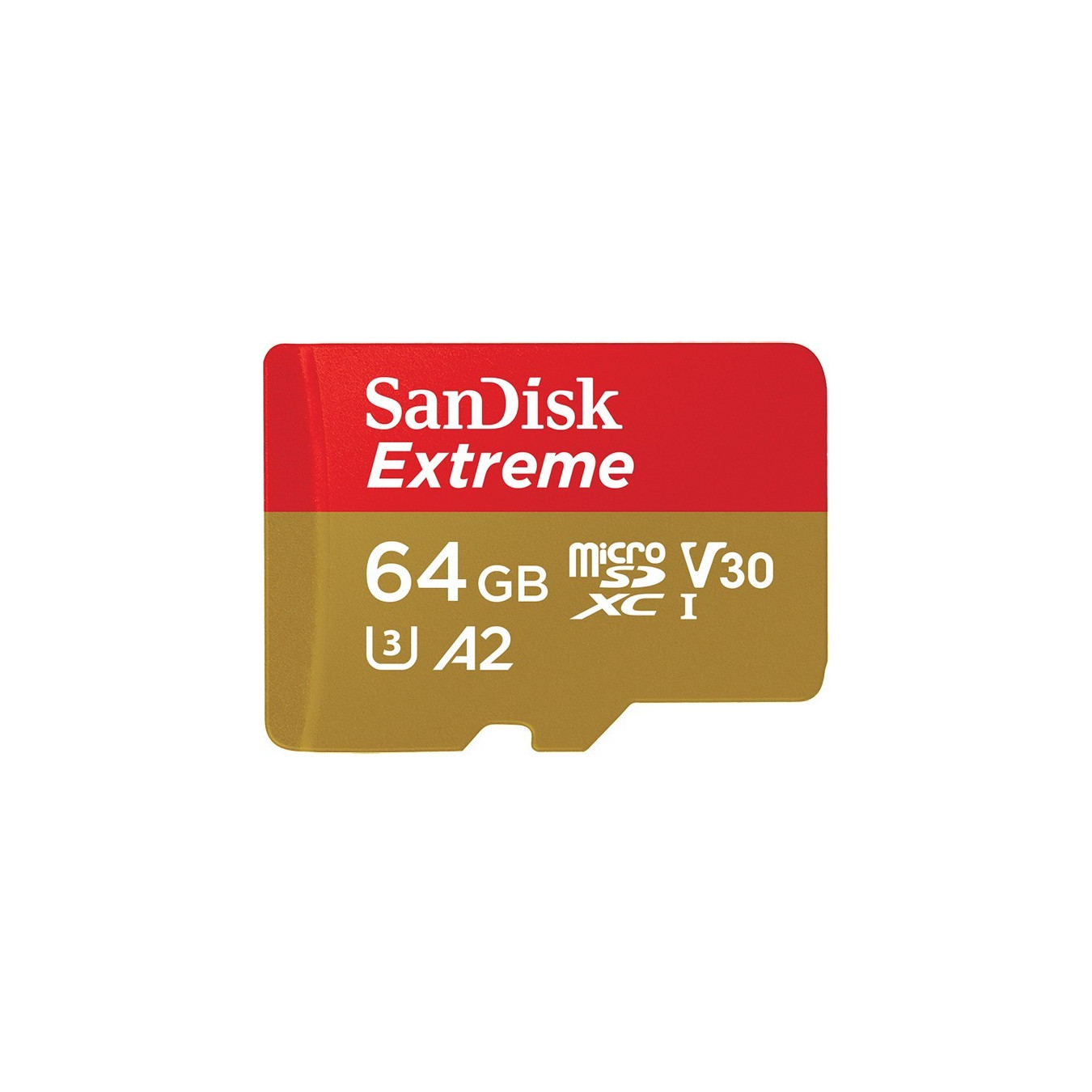 SanDisk Extreme microSDXC - 64GB - 170 MB/s Read, 80 MB/s Write - V30 U3 A2 - Gold/Red w/ SD Adapter