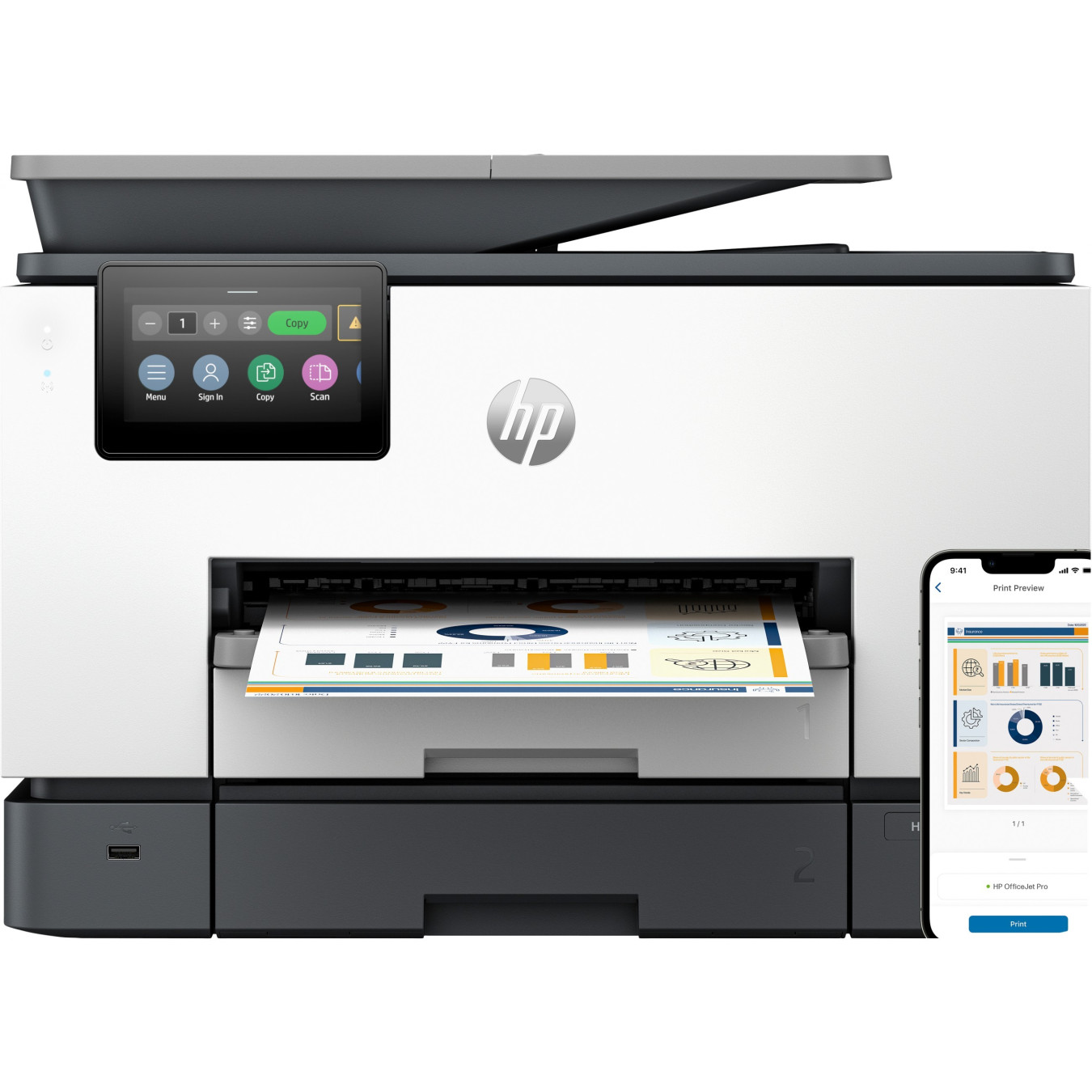 HP OfficeJet Pro 9130b - 4-in-1 Wireless Color A4 Inkjet Printer, Duplex, ADF, Ethernet, Grey