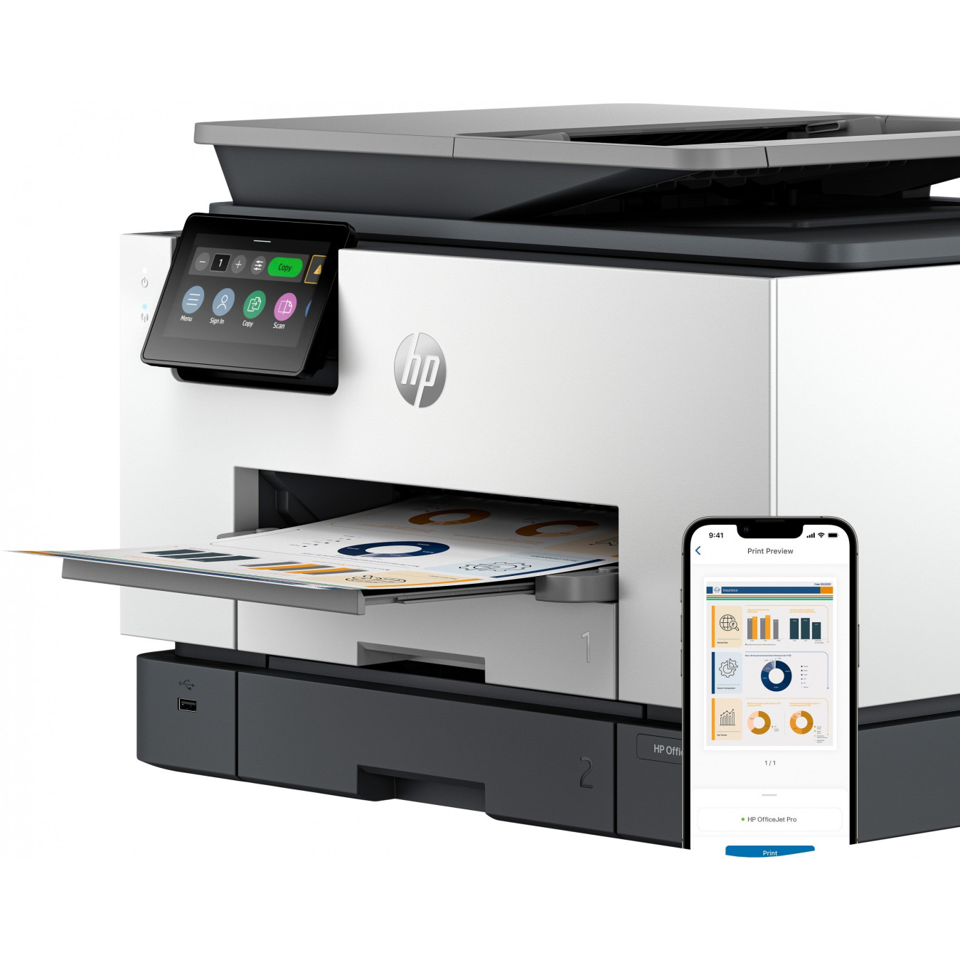 HP OfficeJet Pro 9130b - 4-in-1 Wireless Color A4 Inkjet Printer, Duplex, ADF, Ethernet, Grey
