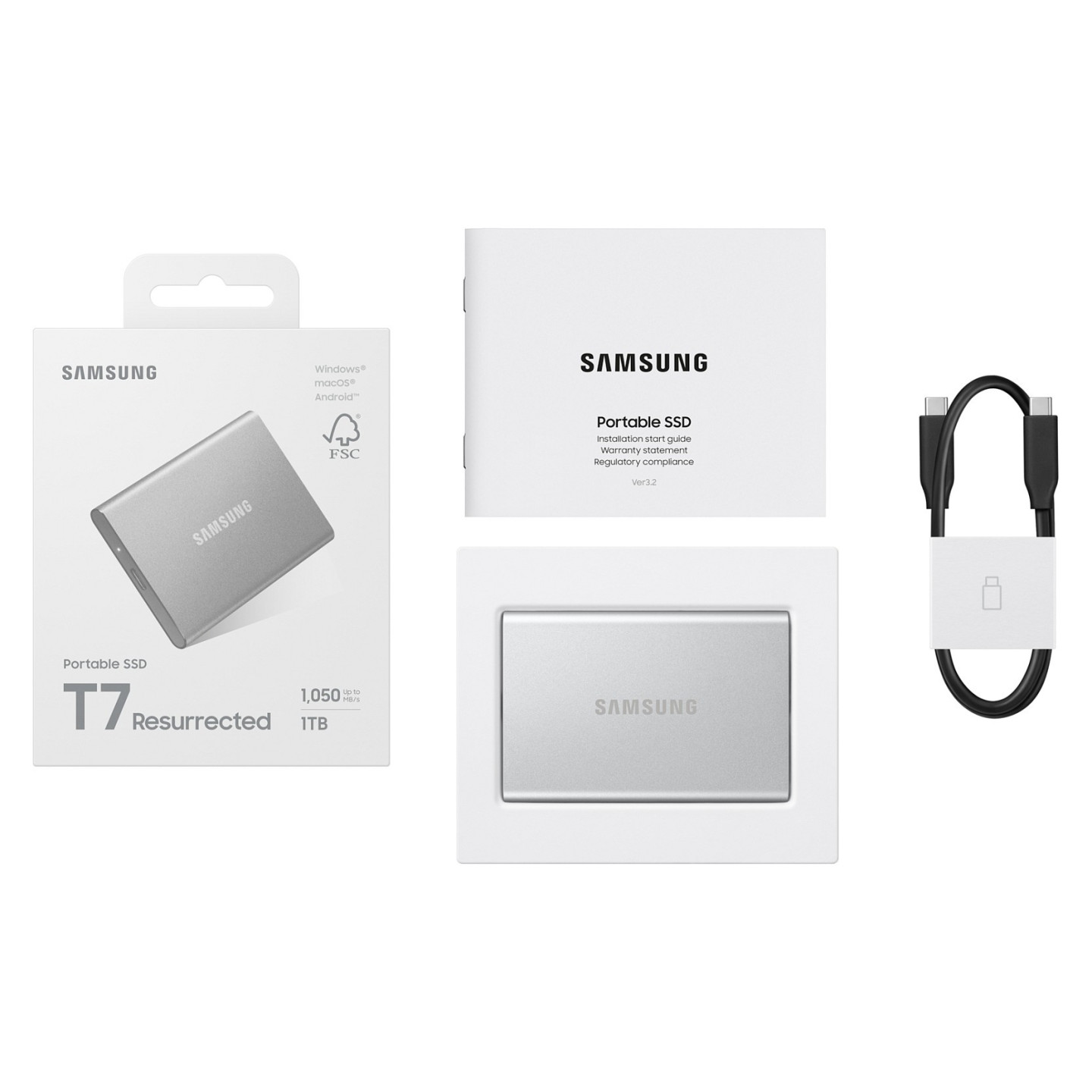 1TB Samsung Portable SSD T7 Resurrected USB-C 3.1 (10Gb ?s) Silber externe Festplatte SSD — Buy in Cyprus with Fast Delivery