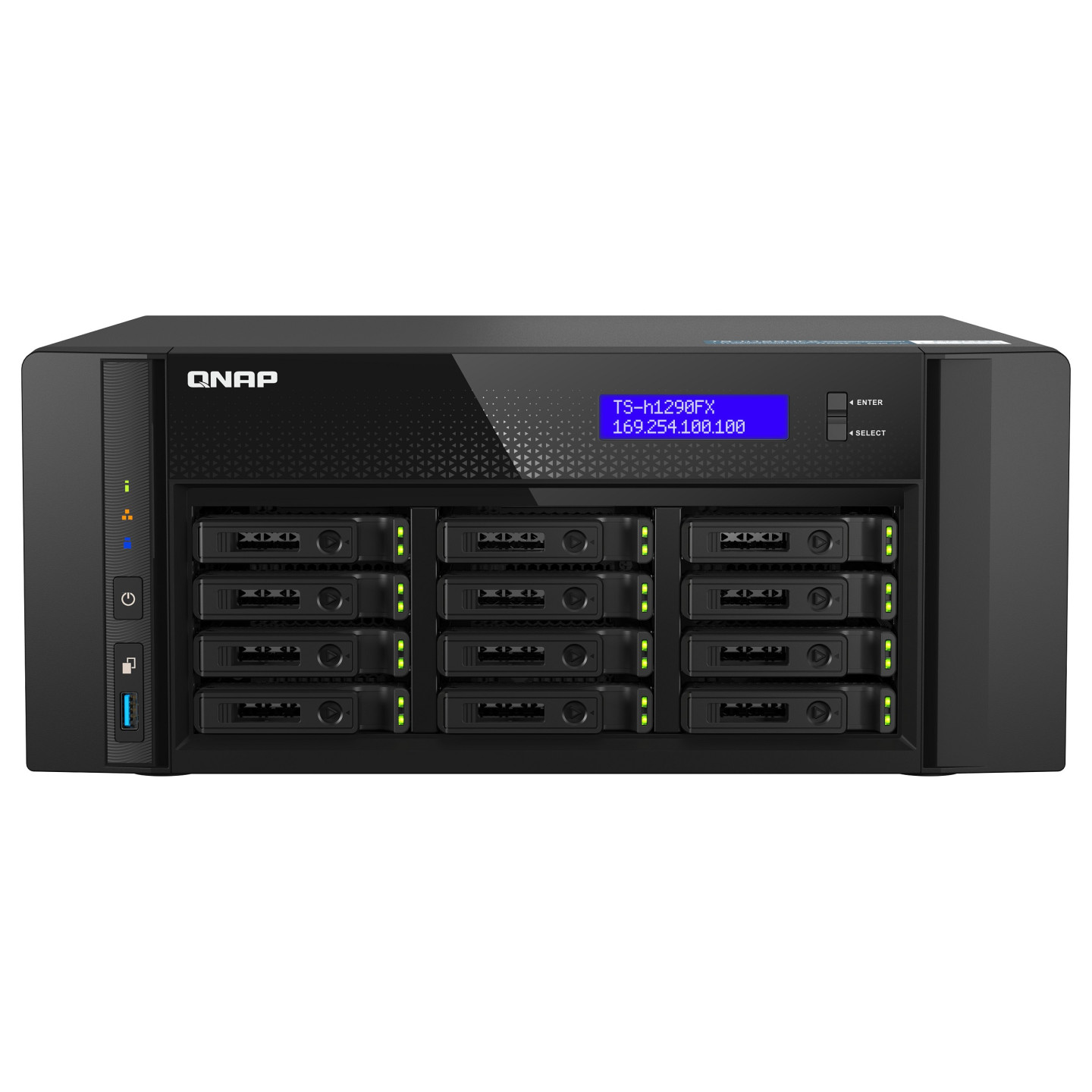QNAP TS-h1290FX-7302P-128G 12 Bay U.2 NVMe PCIe Gen4 x4 all-flash desktop NAS AMD EPYC 16-core 7302P 128GB RDIMM ECC ...