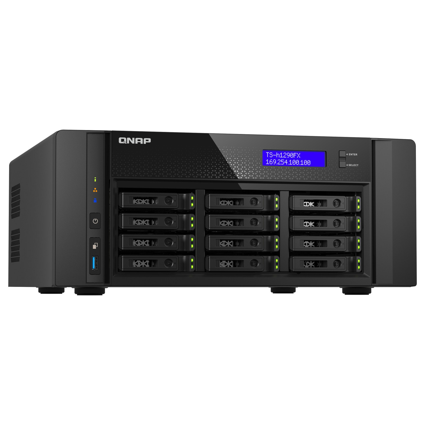 QNAP TS-h1290FX-7302P-128G 12 Bay U.2 NVMe PCIe Gen4 x4 all-flash desktop NAS AMD EPYC 16-core 7302P 128GB RDIMM ECC ...