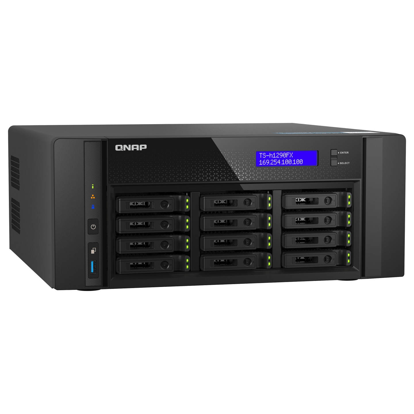 QNAP TS-h1290FX-7302P-128G 12 Bay U.2 NVMe PCIe Gen4 x4 all-flash desktop NAS AMD EPYC 16-core 7302P 128GB RDIMM ECC ...
