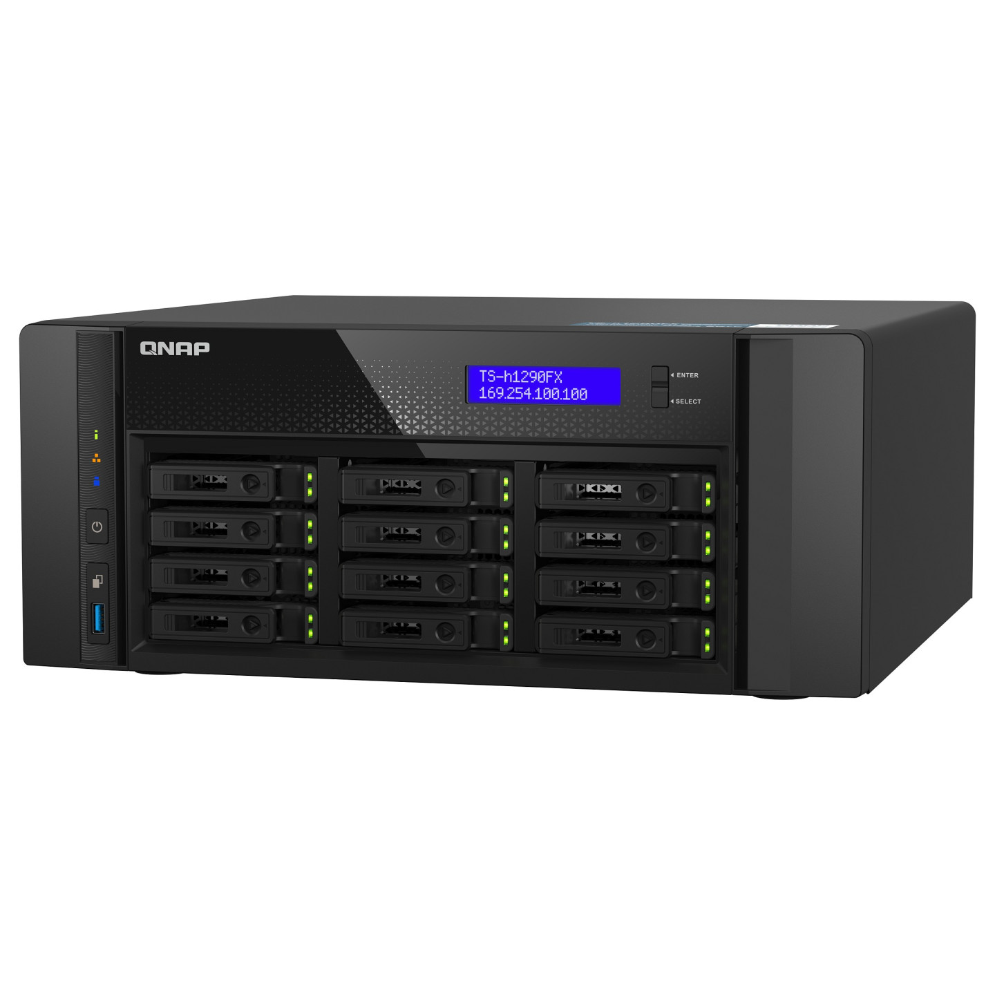QNAP TS-h1290FX-7302P-128G 12 Bay U.2 NVMe PCIe Gen4 x4 all-flash desktop NAS AMD EPYC 16-core 7302P 128GB RDIMM ECC ...