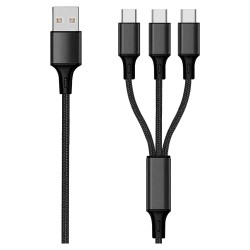 2GO 3in1 USB Ladekabel USB Type-C Nylon 1.5m schwarz — Buy in Cyprus with Fast Delivery