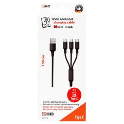 2GO 3in1 USB Ladekabel USB Type-C Nylon 1.5m schwarz — Buy in Cyprus with Fast Delivery