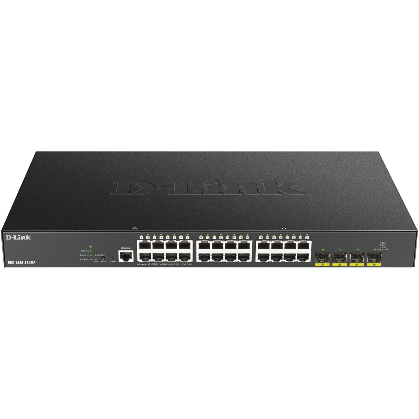 D-Link DGS-1250-28XMP-E - 28-Port Smart Managed PoE+ Switch, 24x Gigabit RJ45 & 4x 10G SFP+, 370W
