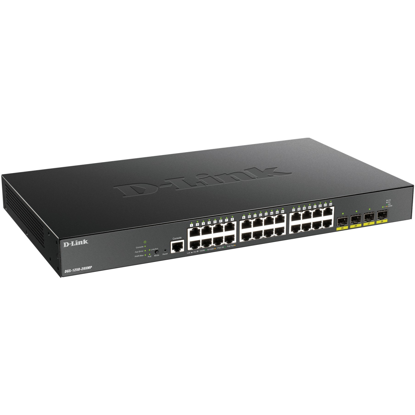 D-Link DGS-1250-28XMP-E - 28-Port Smart Managed PoE+ Switch, 24x Gigabit RJ45 & 4x 10G SFP+, 370W
