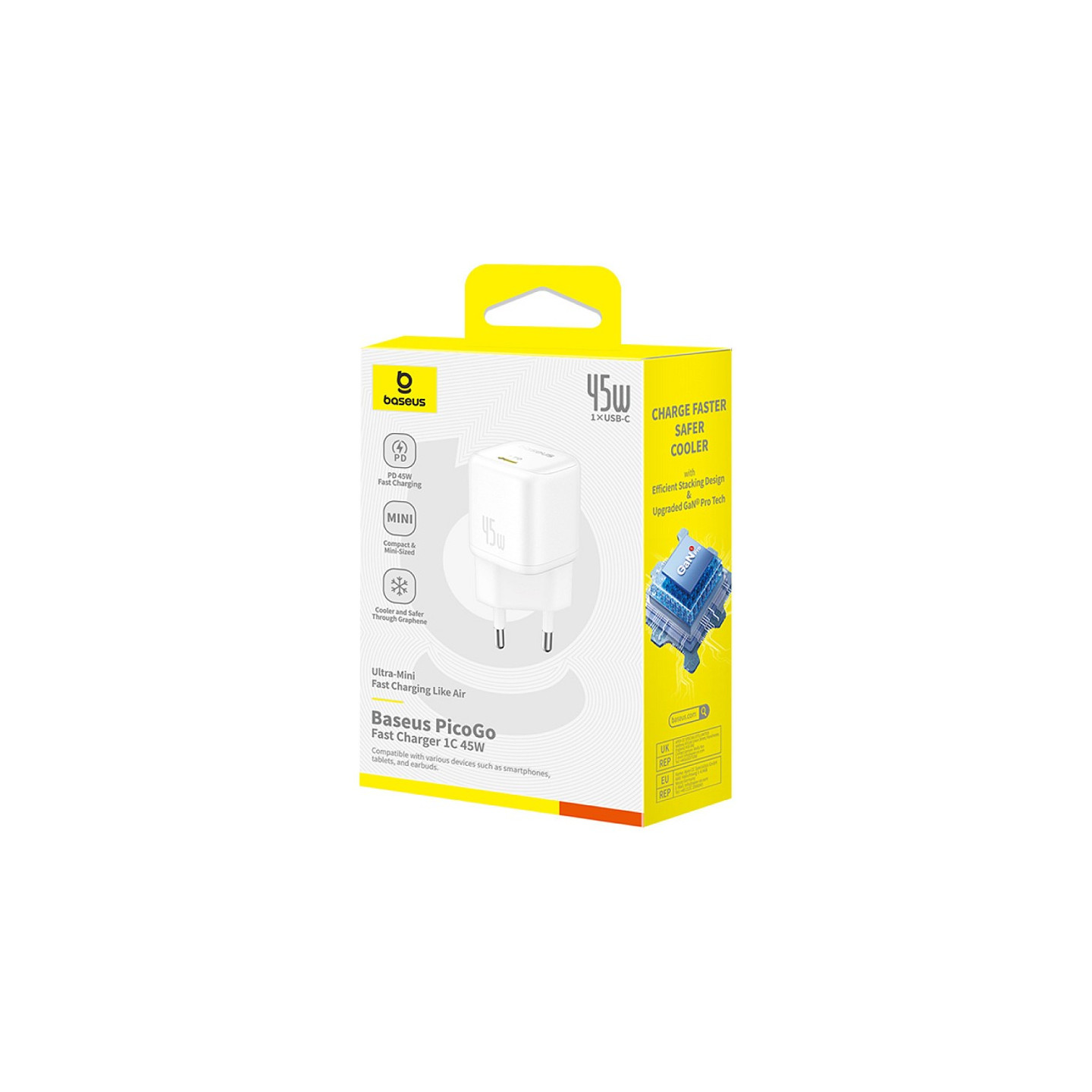 Baseus PicoGo GaN Ladegert 45W EU Wei — Buy in Cyprus with Fast Delivery