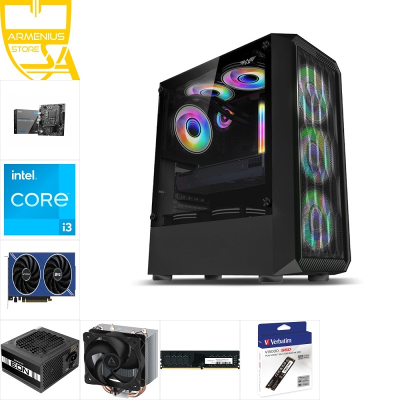 Custom 1080p Gaming PC - Intel Core i3-14100F, Intel Arc A580 8GB, 16GB DDR4, 512GB NVMe — Buy in Cyprus with Fast Delivery