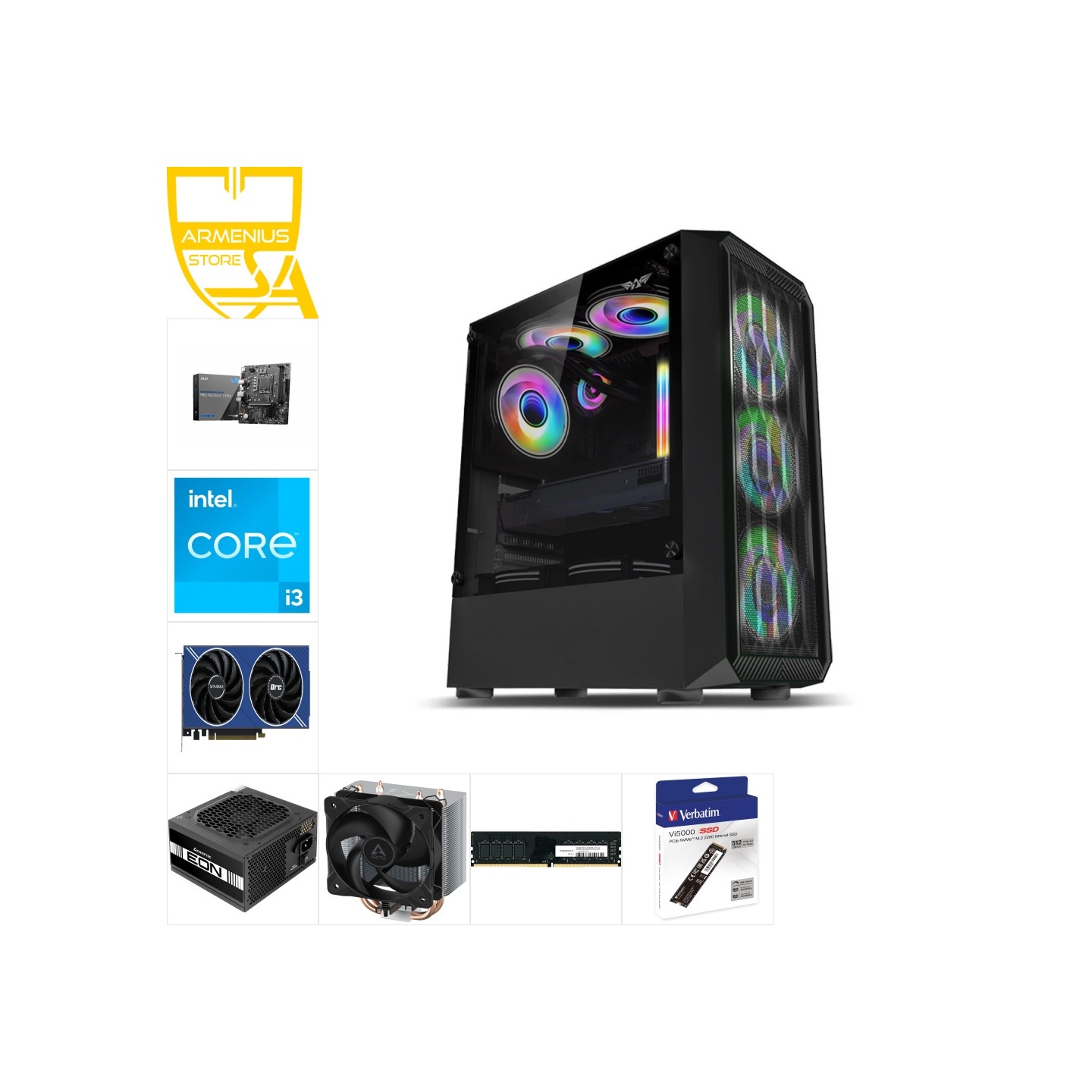 Custom 1080p Gaming PC - Intel Core i3-14100F, Intel Arc A580 8GB, 16GB DDR4, 512GB NVMe — Buy in Cyprus with Fast Delivery