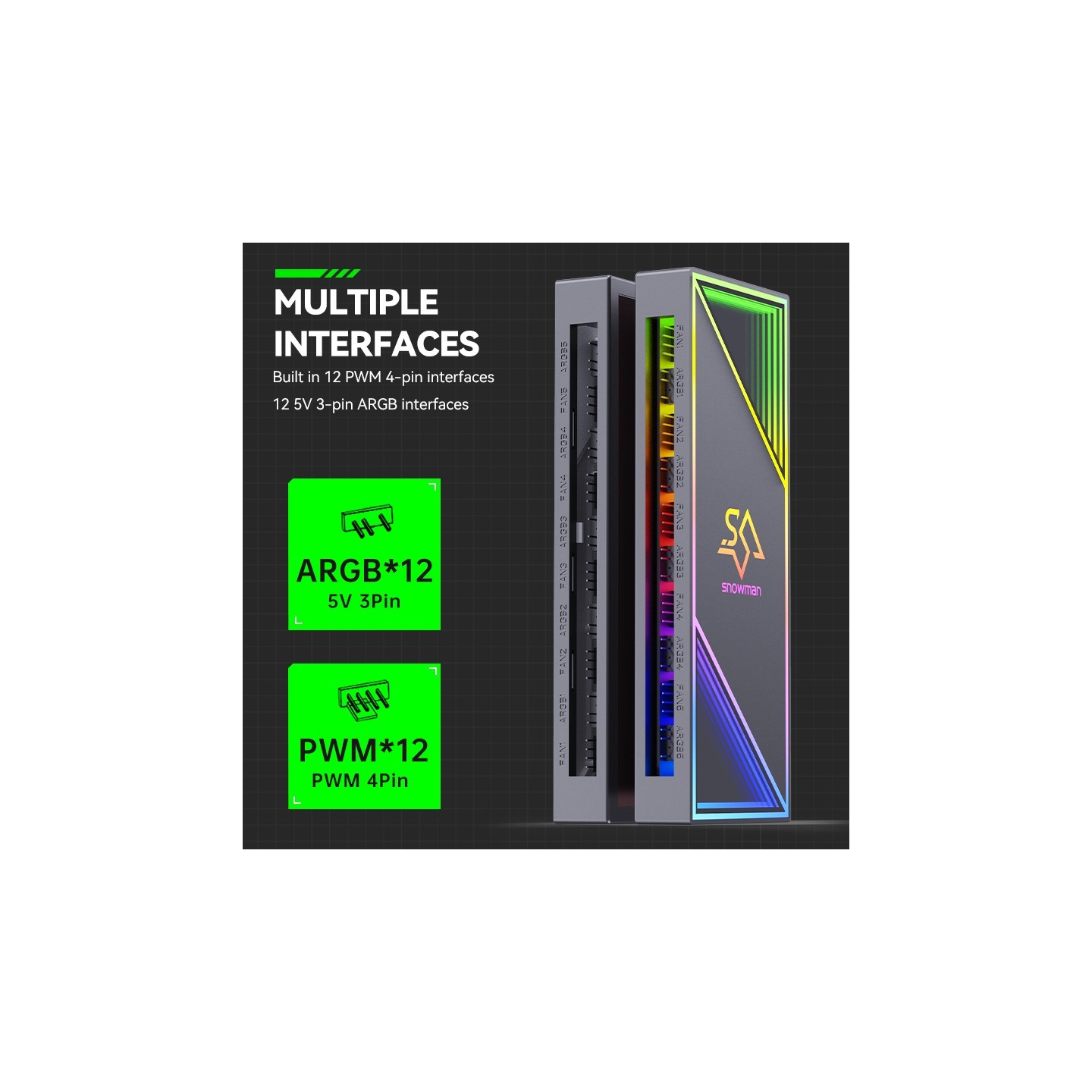 Snowman H12 ARGB 12-Fan Controller Hub PWM Remote Black (Boxed) — Buy in Cyprus with Fast Delivery