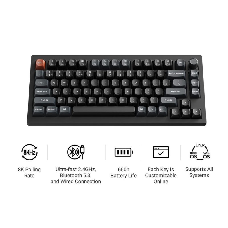 Keychron V1 Ultra (V1U-D1) 8K Wireless 75% Mechanical Keyboard Red Switch RGB US (Boxed) — Buy in Cyprus with Fast Delivery