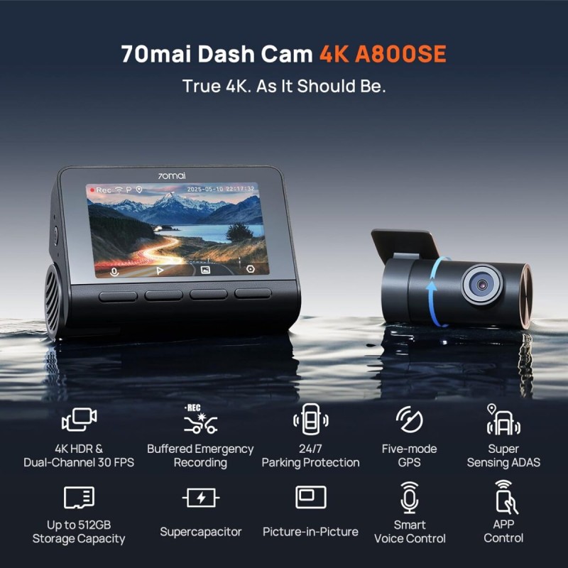 70mai A800SE-1 Front & Rear Dash Cam 4k w. 3inch screen set w. Rearview Cam - 2160p 140FOV — Buy in Cyprus with Fast Delivery