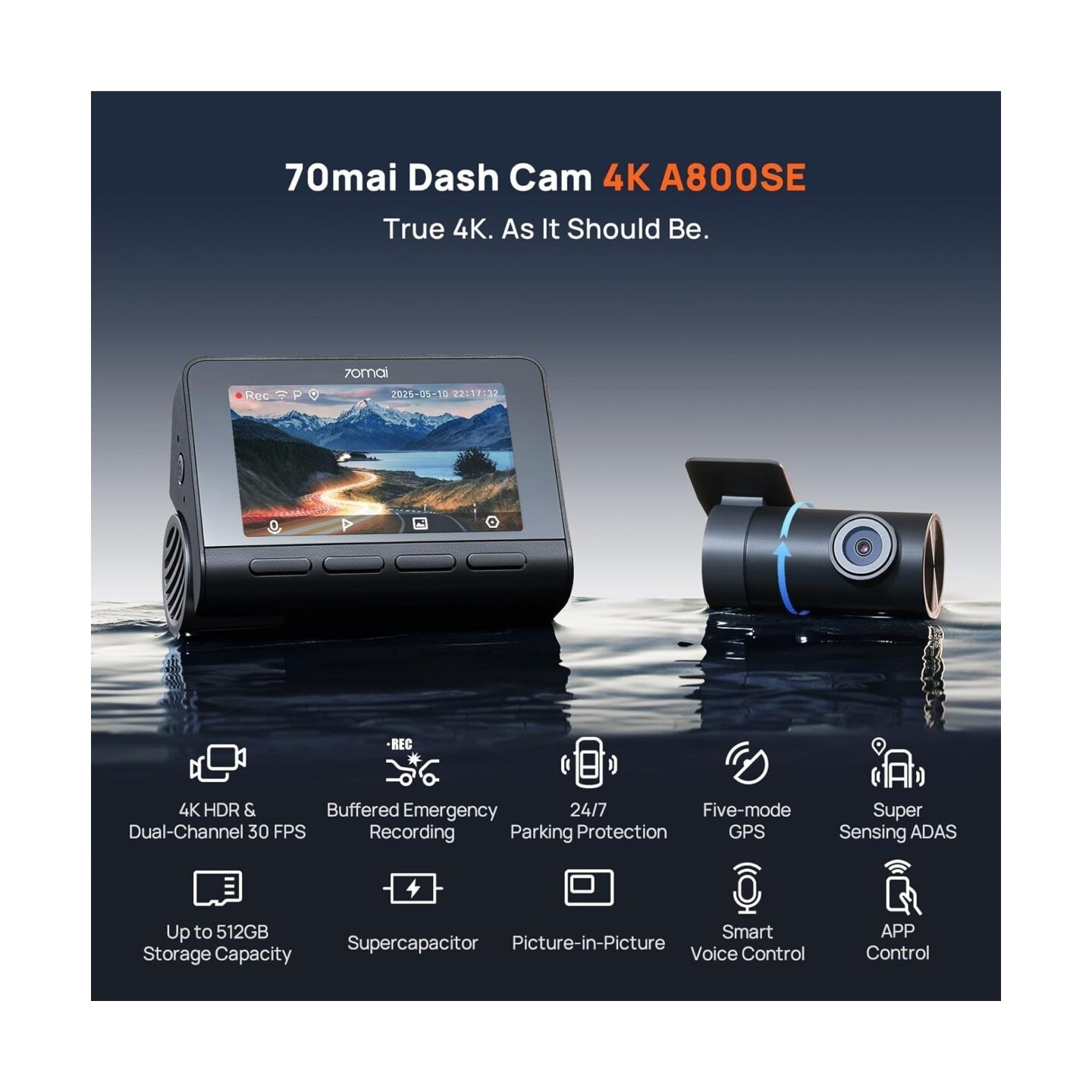 70mai A800SE-1 Front & Rear Dash Cam 4k w. 3inch screen set w. Rearview Cam - 2160p 140FOV — Buy in Cyprus with Fast Delivery