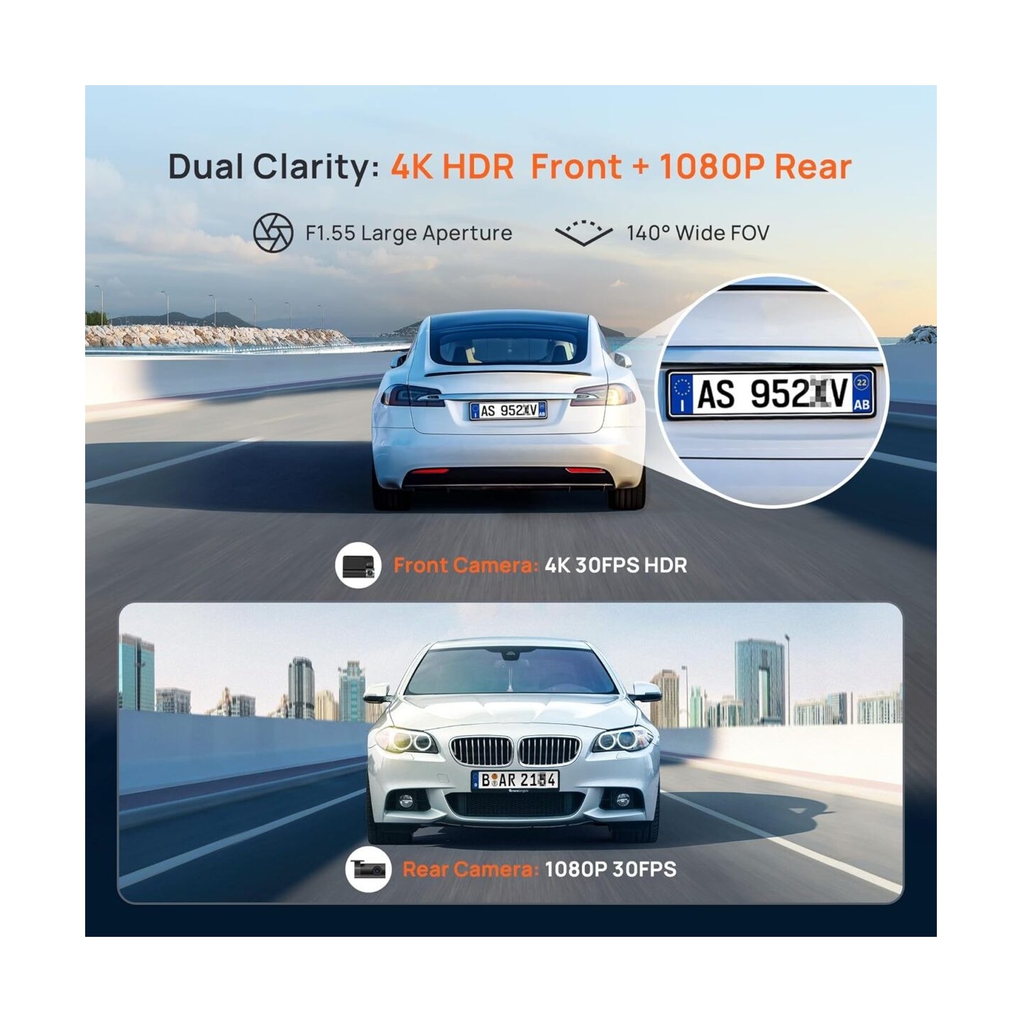 70mai A800SE-1 Front & Rear Dash Cam 4k w. 3inch screen set w. Rearview Cam - 2160p 140FOV — Buy in Cyprus with Fast Delivery