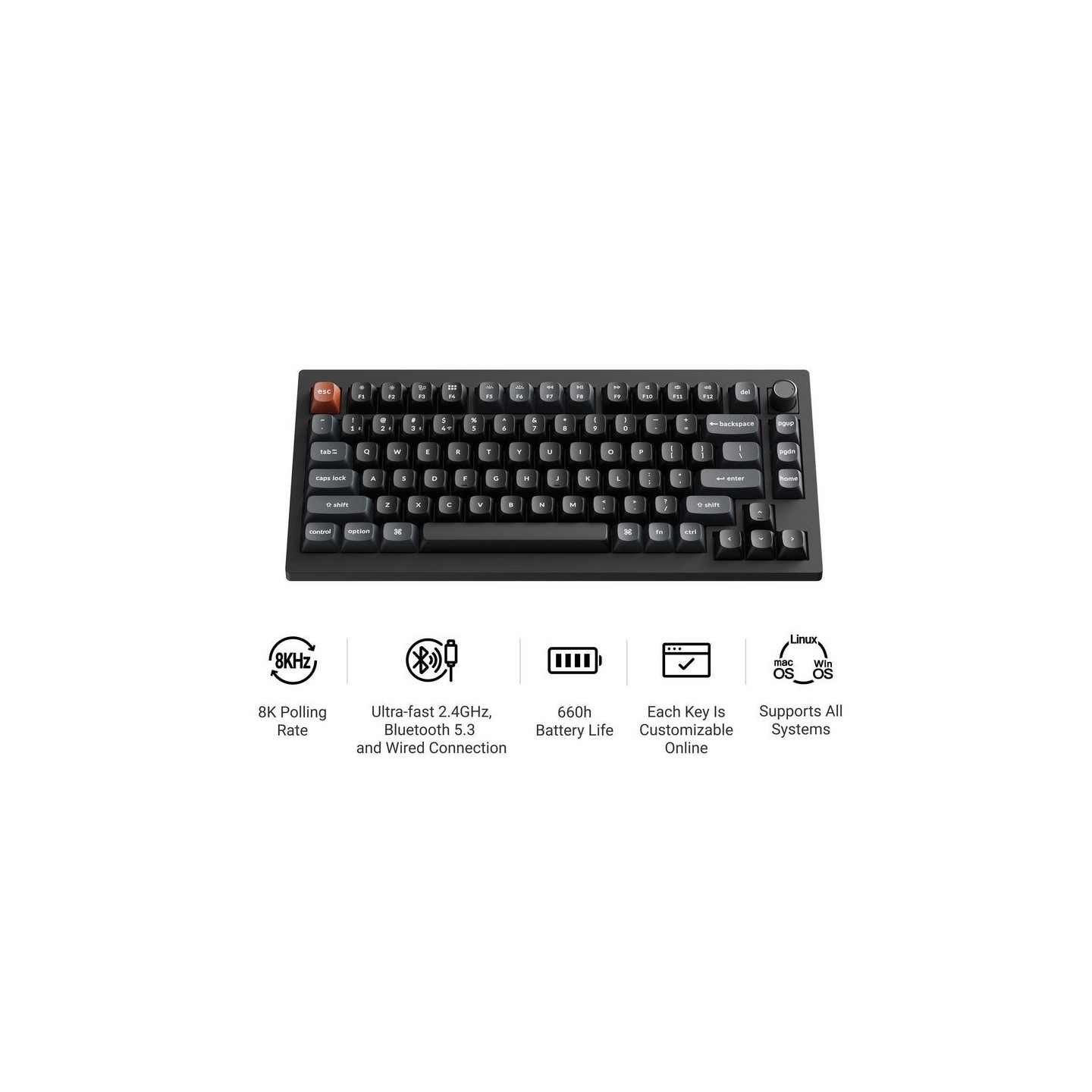 Keychron V1 Ultra V1U-D3 8K Wireless 75% Mechanical Keyboard Brown Switch RGB US (Boxed) — Buy in Cyprus with Fast Delivery