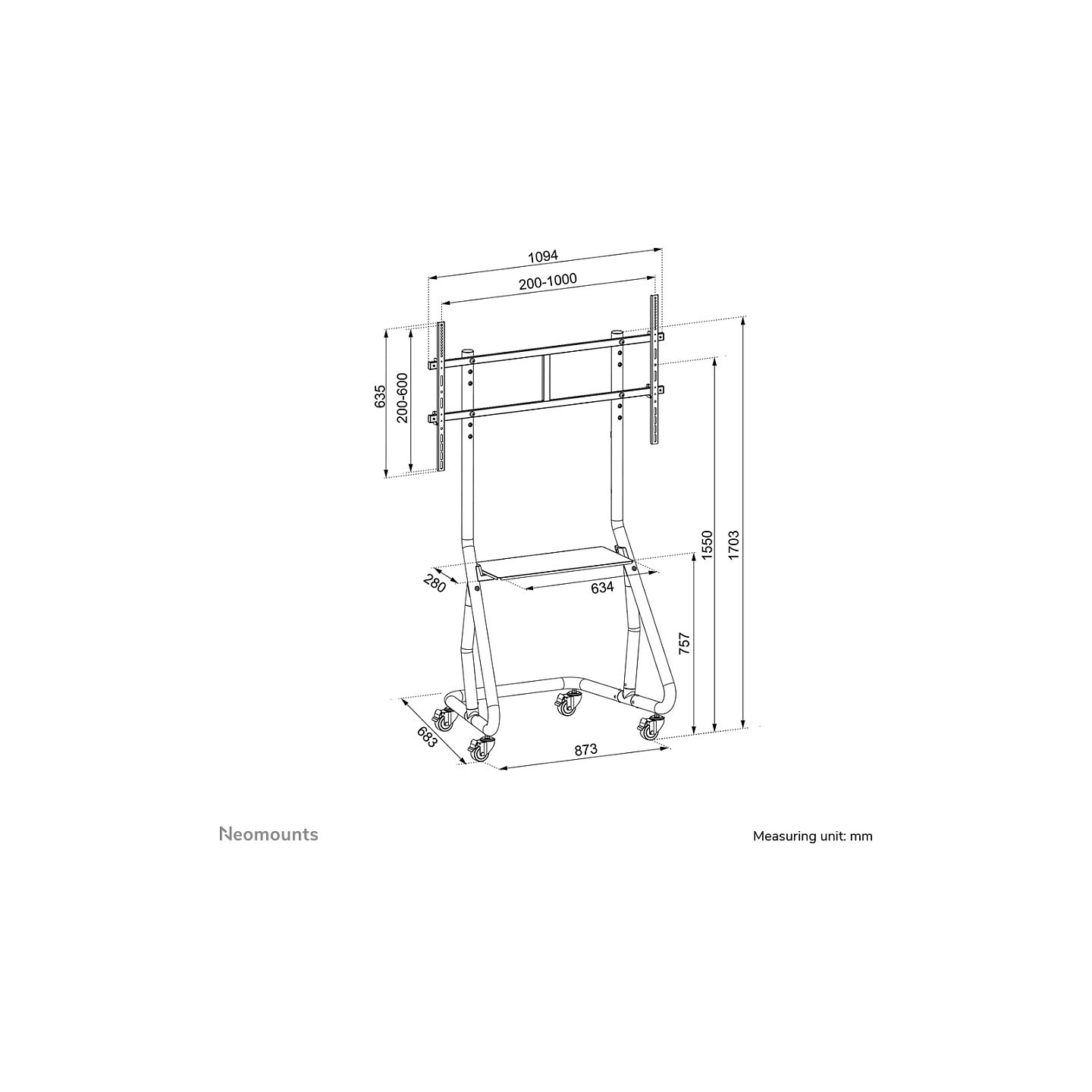 Mobiler Bodenständer für Flachbild-Fernseher bis 100' (254 cm) 100KG NS-M3800BLACK Neomounts