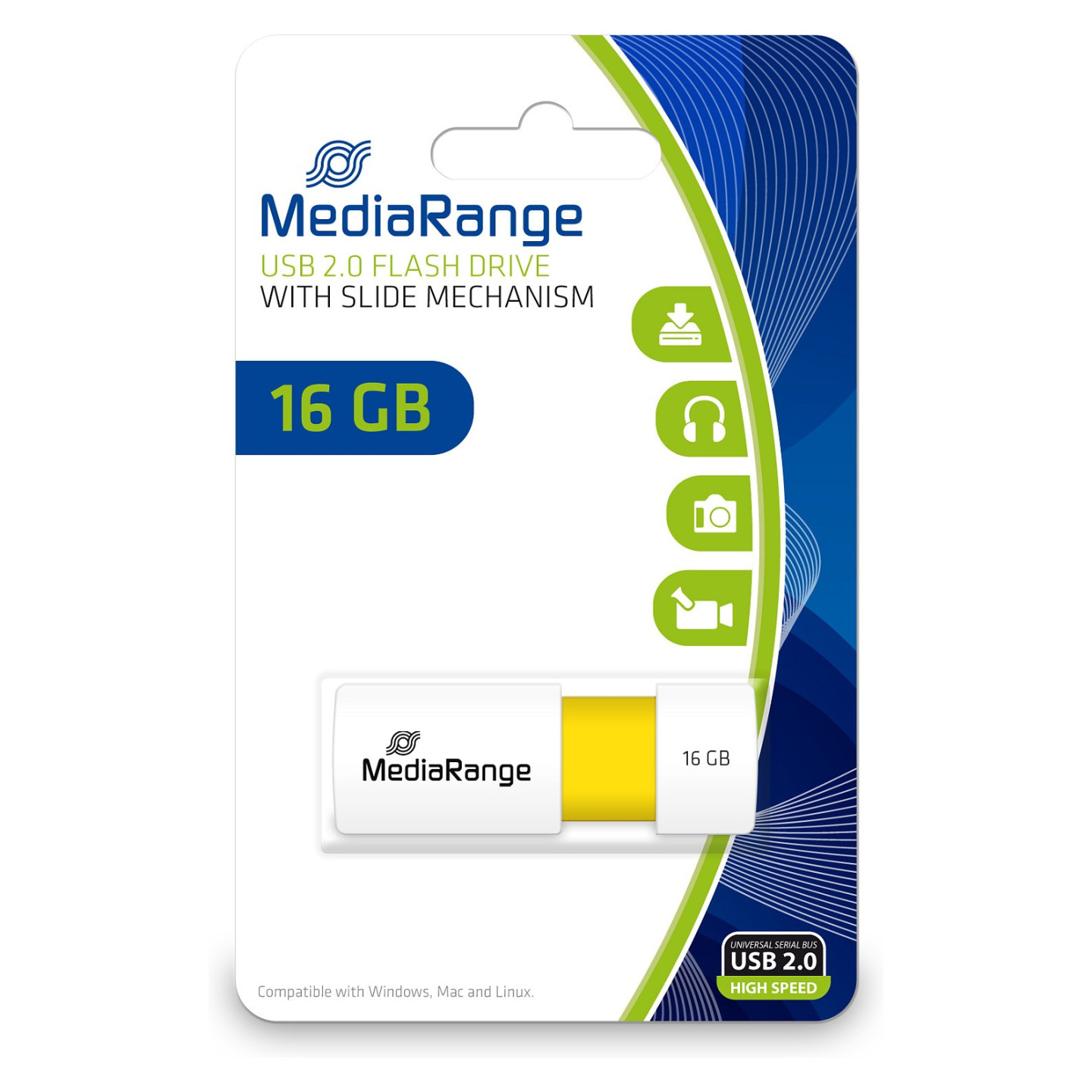 STICK MediaRange USB-Stick 16GB USB 2.0 Slider yellow — Buy in Cyprus with Fast Delivery