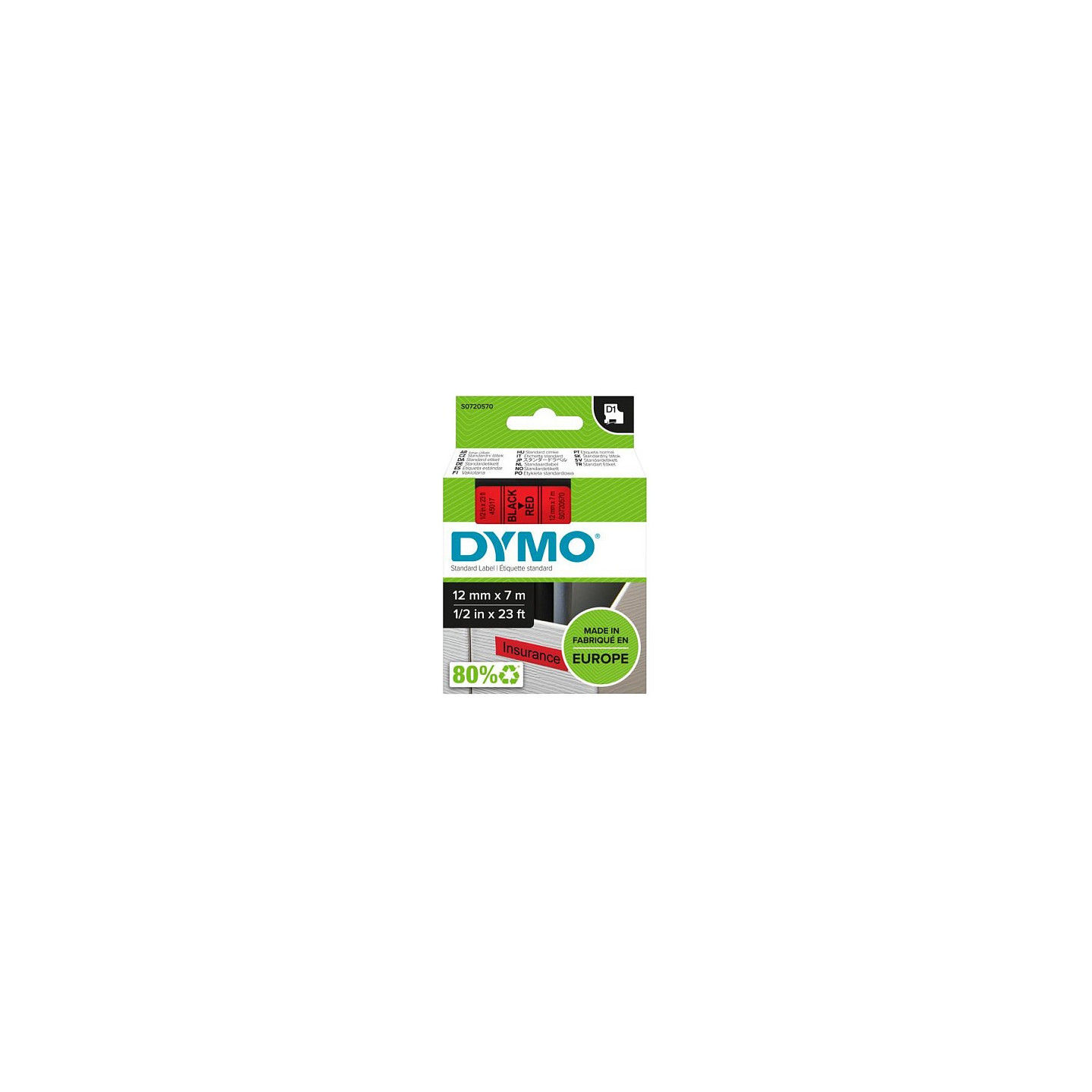 Dymo LabelWriter - D1 Etiketten Selbstklebend - 12 mm x 7 m - Schwarz auf Rot - (S0720570) — Buy in Cyprus with Fast Delivery