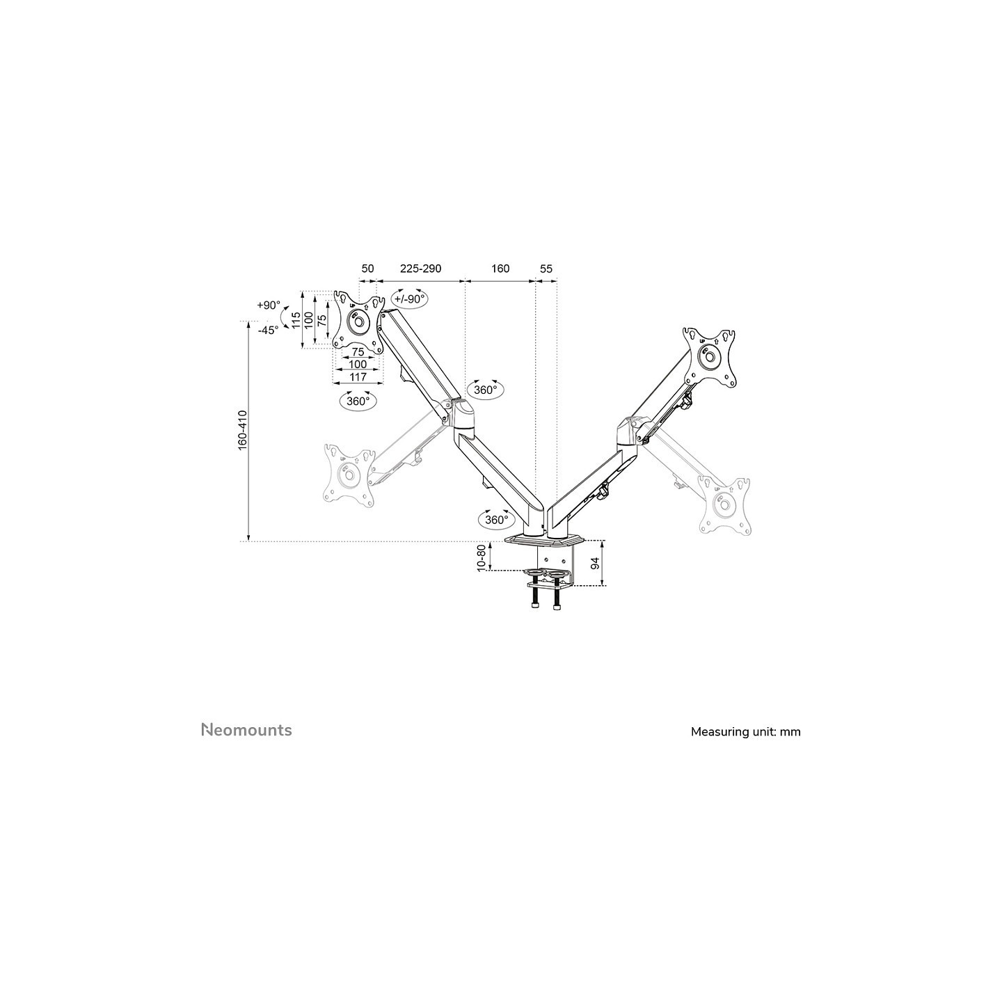 Neomounts DS70-700BL2 Tischhalterung für 17-27' Bildschirme - Schwarz — Buy in Cyprus with Fast Delivery