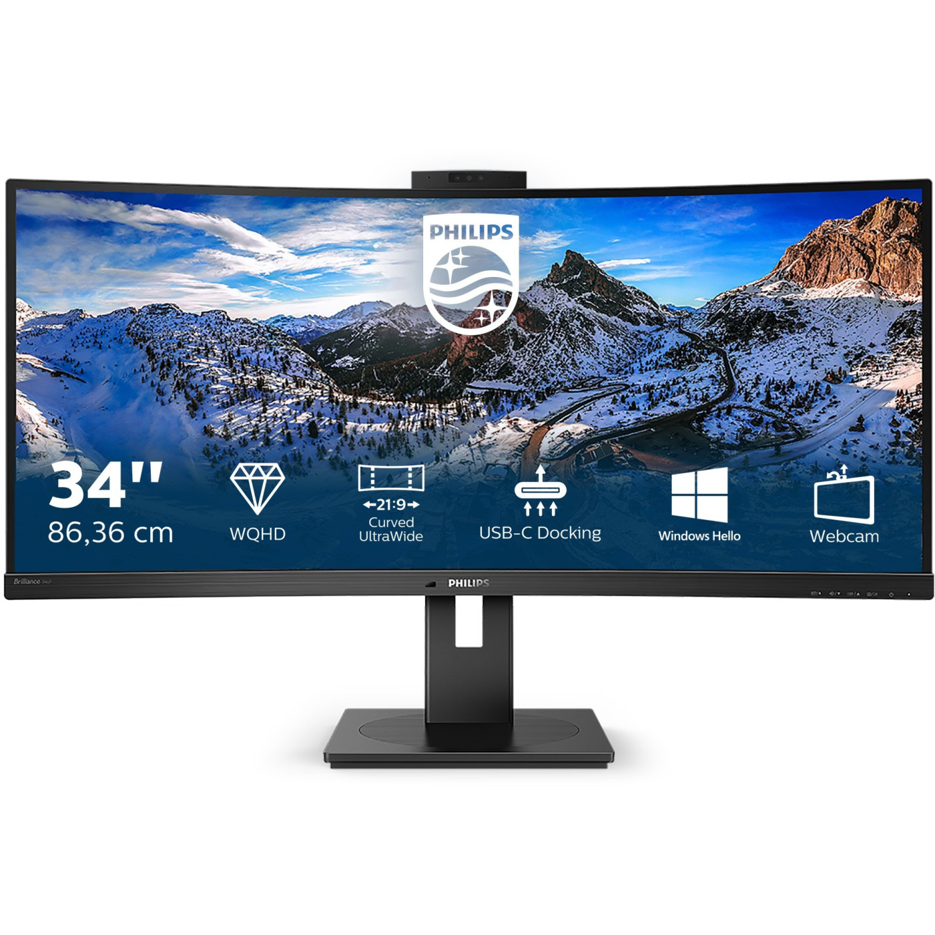 Philips P Line 346P1CRH - 34-inch UltraWide 3440x1440 VA Curved 1500R, 100Hz, USB-C/DP/HDMI, Black