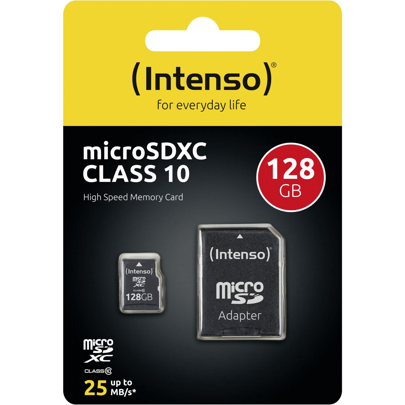 Intenso microSDXC 128GB - Model 3413491 - Class 10, 25 MB/s, Black, Shock/Water/X-ray Resistant