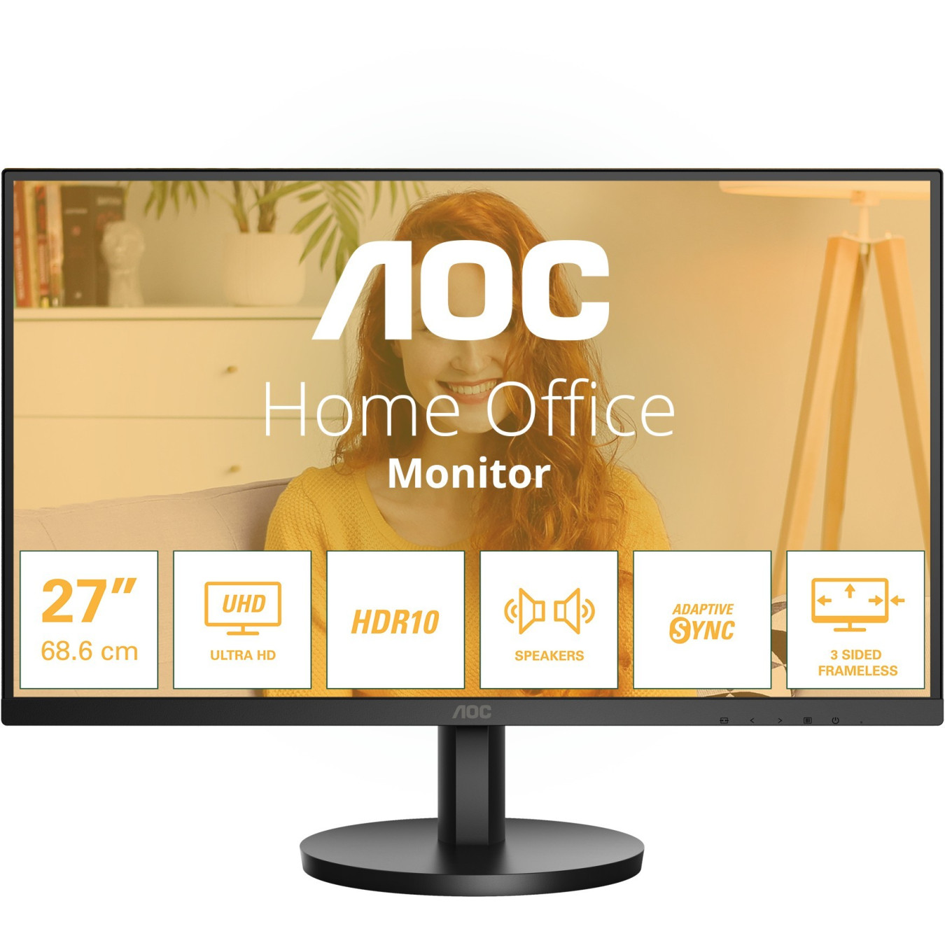 AOC U27B3A - 27in 4K UHD IPS Monitor, 3840x2160, 60Hz, 4ms, 2xHDMI + DP, Black — Buy in Cyprus with Fast Delivery