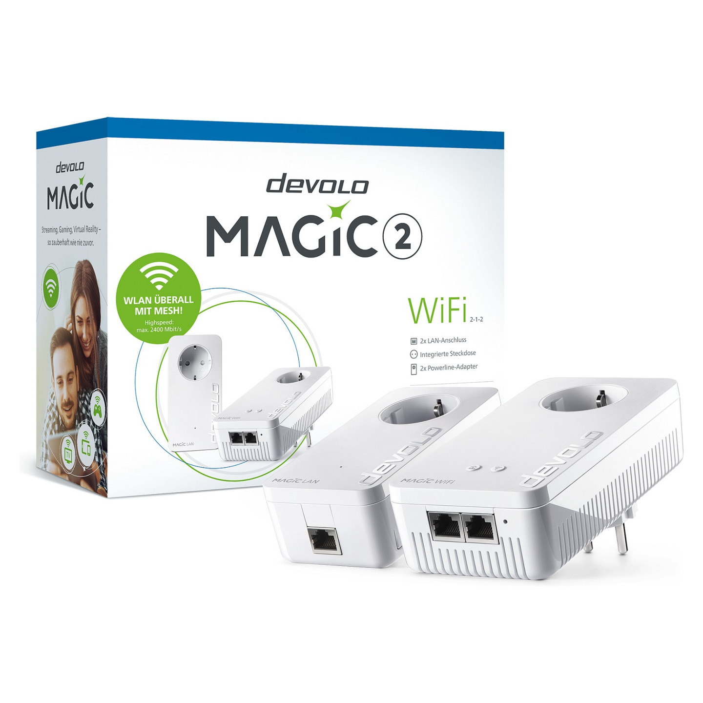 devolo Magic 2 WiFi next Powerline Starter Kit 1x devolo Magic 2 WiFi next Adapter. 1x devolo Magic 2 LAN Adapter
