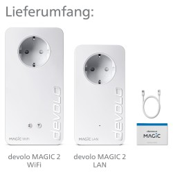 devolo Magic 2 WiFi next Powerline Starter Kit 1x devolo Magic 2 WiFi next Adapter. 1x devolo Magic 2 LAN Adapter