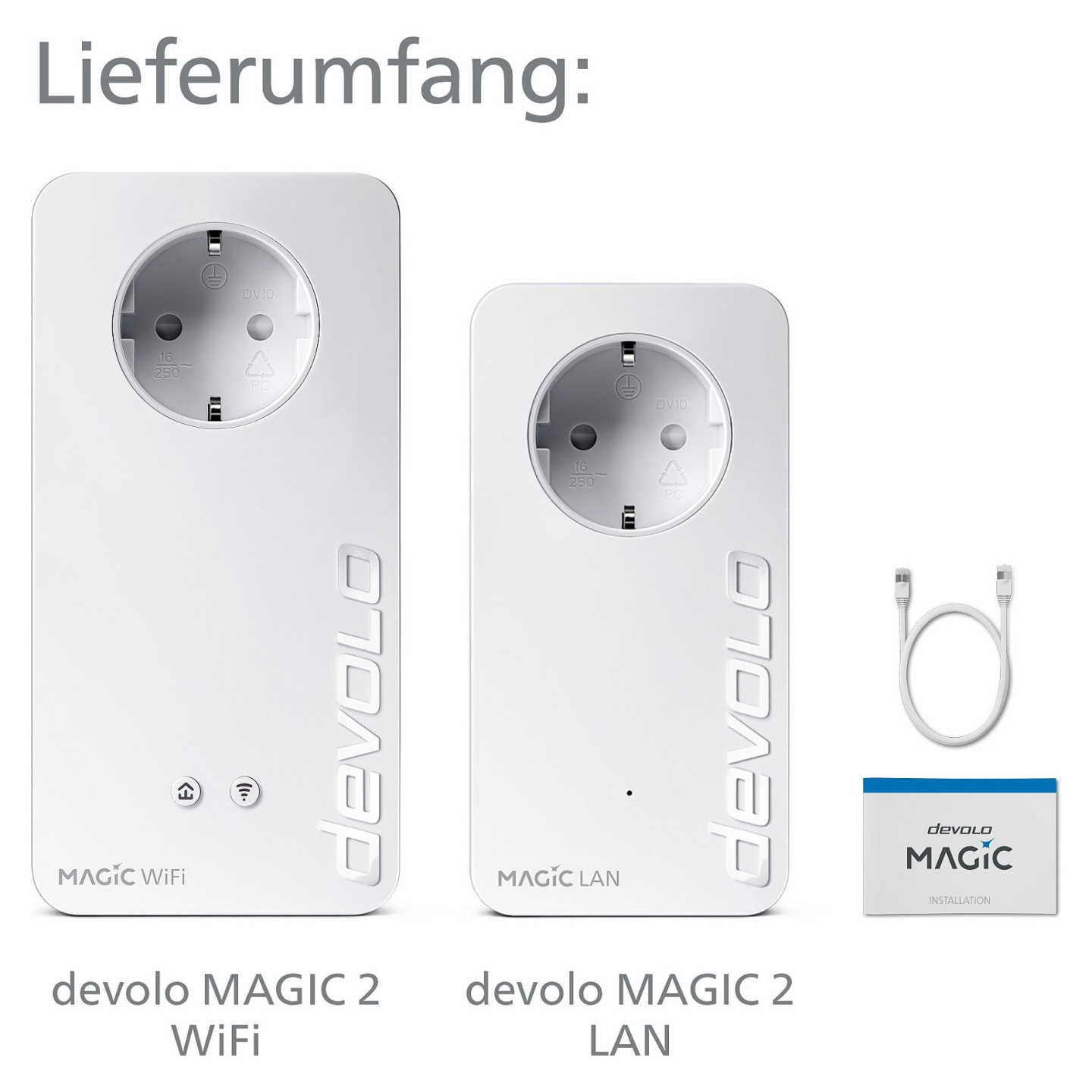 devolo Magic 2 WiFi next Powerline Starter Kit 1x devolo Magic 2 WiFi next Adapter. 1x devolo Magic 2 LAN Adapter