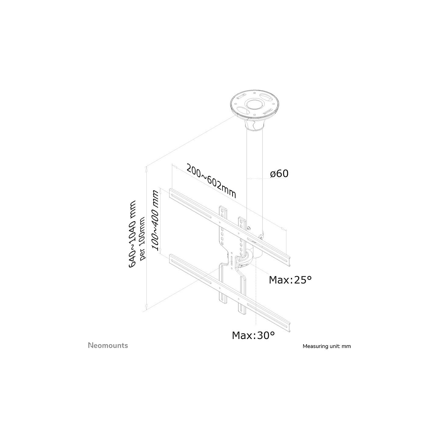 Deckenhalterung für Flachbildschirme Fernseher bis 60' (152 cm) 35KG FPMA-C400BLACK Neomounts