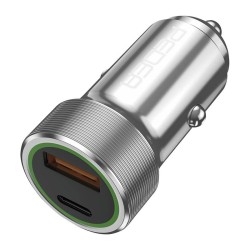 PEDEA 20W USB-C (PD) KFZ-Schnellladegerät 12 24V - 2-Ports Mehrfach Handy-Ladegerät mit USB-C und USB-A. silber