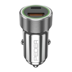PEDEA 20W USB-C (PD) KFZ-Schnellladegerät 12 24V - 2-Ports Mehrfach Handy-Ladegerät mit USB-C und USB-A. silber