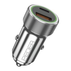 PEDEA 20W USB-C (PD) KFZ-Schnellladegerät 12 24V - 2-Ports Mehrfach Handy-Ladegerät mit USB-C und USB-A. silber