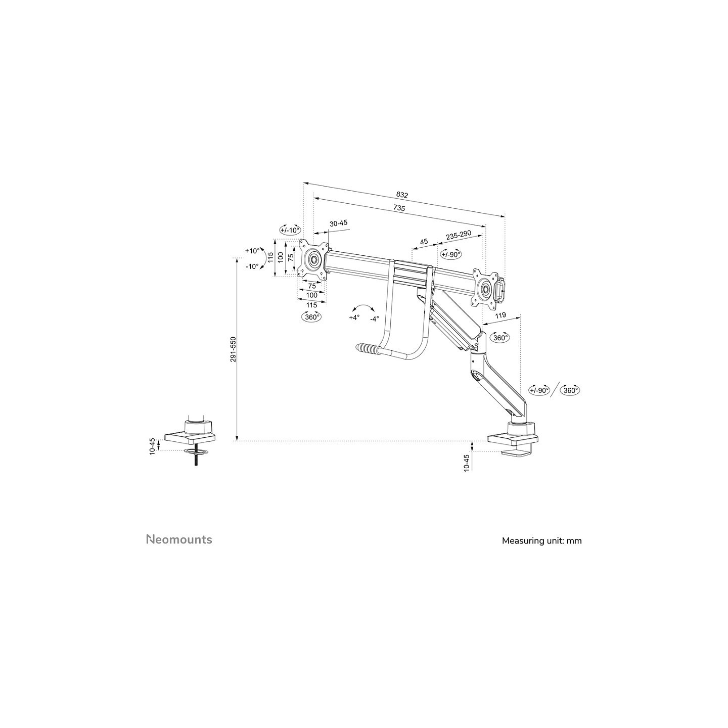Neomounts Full Motion Tischhalterung für zwei Flachbildschirme 17-32'' 7KG 2x 8KG White — Buy in Cyprus with Fast Delivery