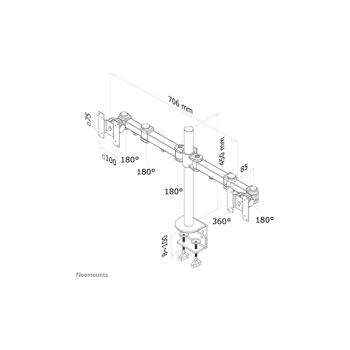 Neomounts FPMA-D960D Tischhalterung für zwei Flachbildschirme bis 27' (69 cm) 8KG — Buy in Cyprus with Fast Delivery