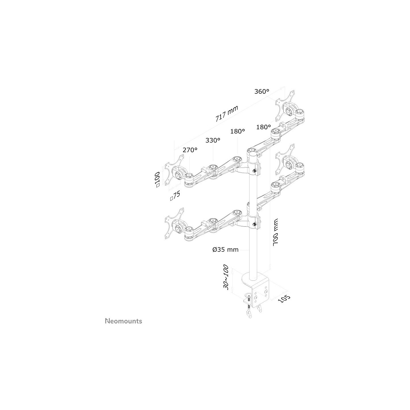 Neomounts Tischhalterung für vier Flachbildschirme bis 27' (69 cm) 6KG FPMA-D935D4 — Buy in Cyprus with Fast Delivery